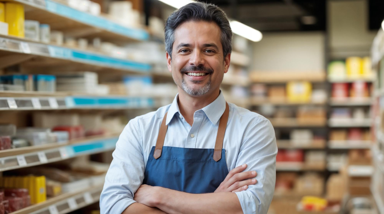 Tienda de abarrotes con productos y punto de venta